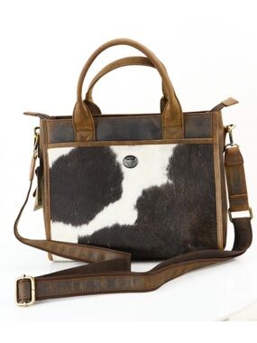 NWT American Bison 🦬 Brown Cowhide Accent Leather Messenger Bag with Top Handles